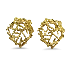Estate 18K Yellow Gold Domed Twig Clip-On Earrings