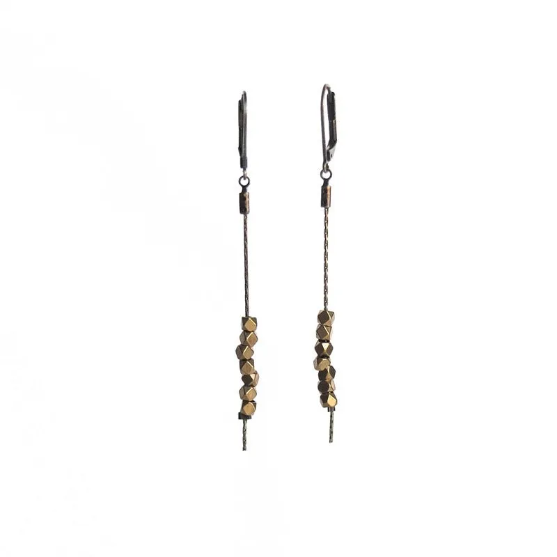 Faceted Bead Earrings - Raw Brass