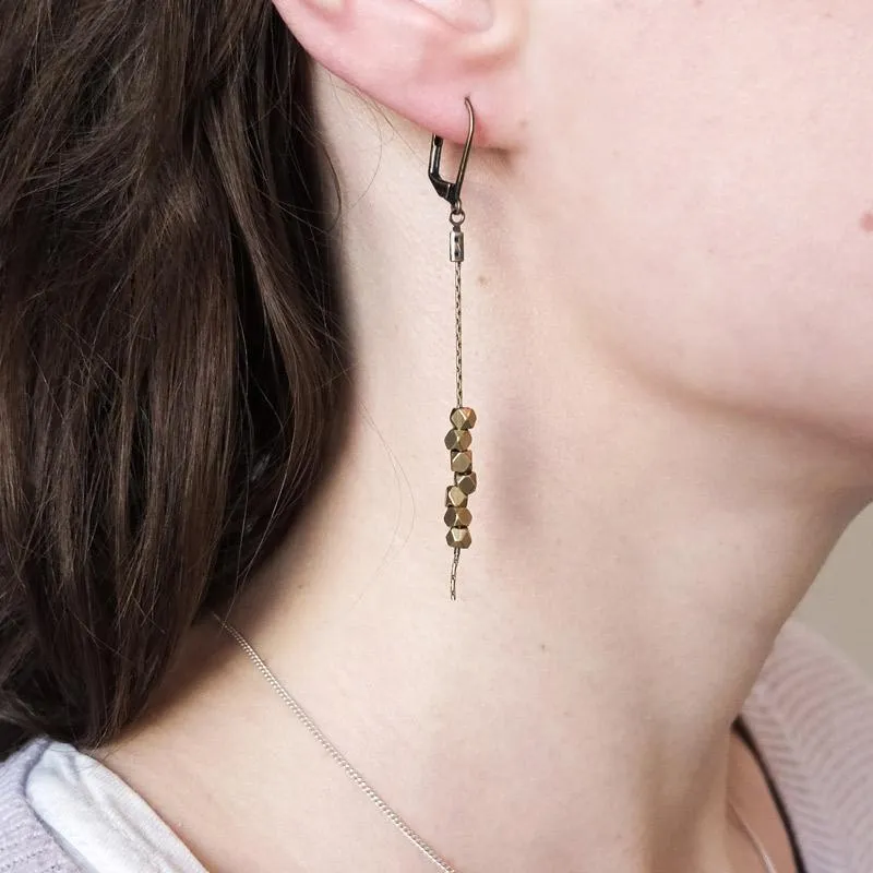 Faceted Bead Earrings - Raw Brass