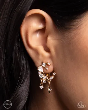 Fantastical Fashion - Gold - Moon White and Iridescent Rhinestone Paparazzi Clip-On Earrings