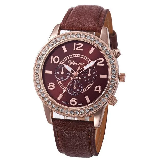 Fashion Watch Women 2017 Crystal Geneva Womens Watches PU Leather Strap Clock Quartz-Watch Ladies Relogio Feminino