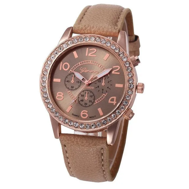 Fashion Watch Women 2017 Crystal Geneva Womens Watches PU Leather Strap Clock Quartz-Watch Ladies Relogio Feminino