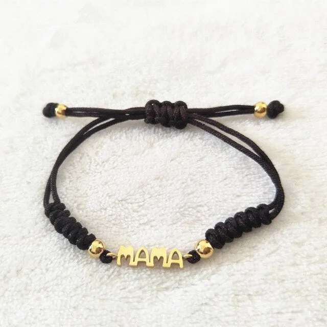 Fashion Women Brown Rope Bracelets Silver Gold Stainless Steel Letter MAMA Charm Braided  Pulsera Bracelets For Mother Gift