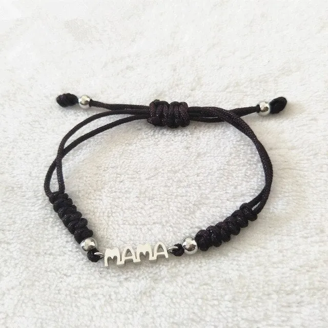 Fashion Women Brown Rope Bracelets Silver Gold Stainless Steel Letter MAMA Charm Braided  Pulsera Bracelets For Mother Gift