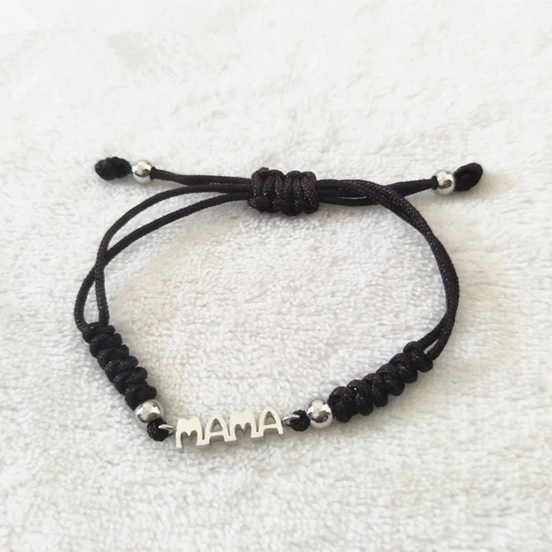 Fashion Women Brown Rope Bracelets Silver Gold Stainless Steel Letter MAMA Charm Braided  Pulsera Bracelets For Mother Gift