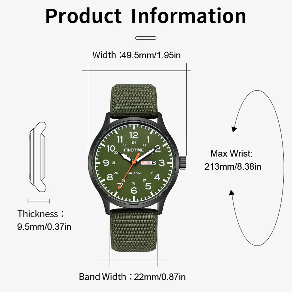 Findtime 3001A Men's Watch Military Analogue Watches Waterproof Sport Wristwatch Luminous Tactical Watches  Nylon Strap