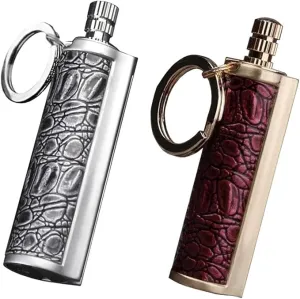 Fire Starter Lighter Waterproof Flint Match Outdoor Camping Permanent Metal Matchstick with Keychain(Sold Without Fluid) (Silver Red)