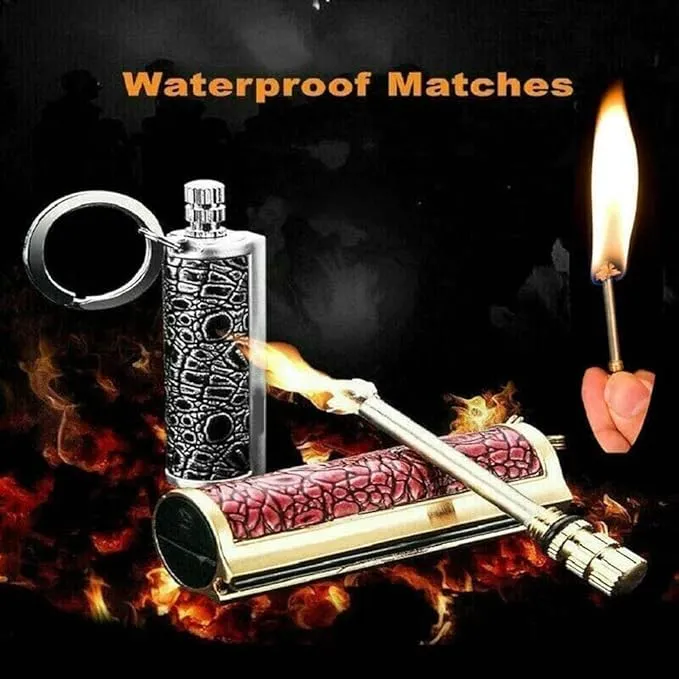 Fire Starter Lighter Waterproof Flint Match Outdoor Camping Permanent Metal Matchstick with Keychain(Sold Without Fluid) (Silver Red)