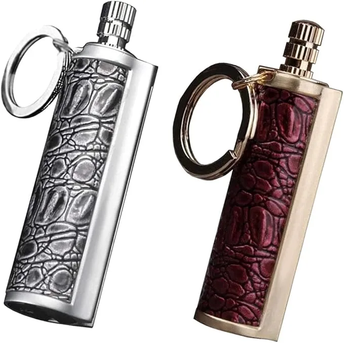 Fire Starter Lighter Waterproof Flint Match Outdoor Camping Permanent Metal Matchstick with Keychain(Sold Without Fluid) (Silver Red)