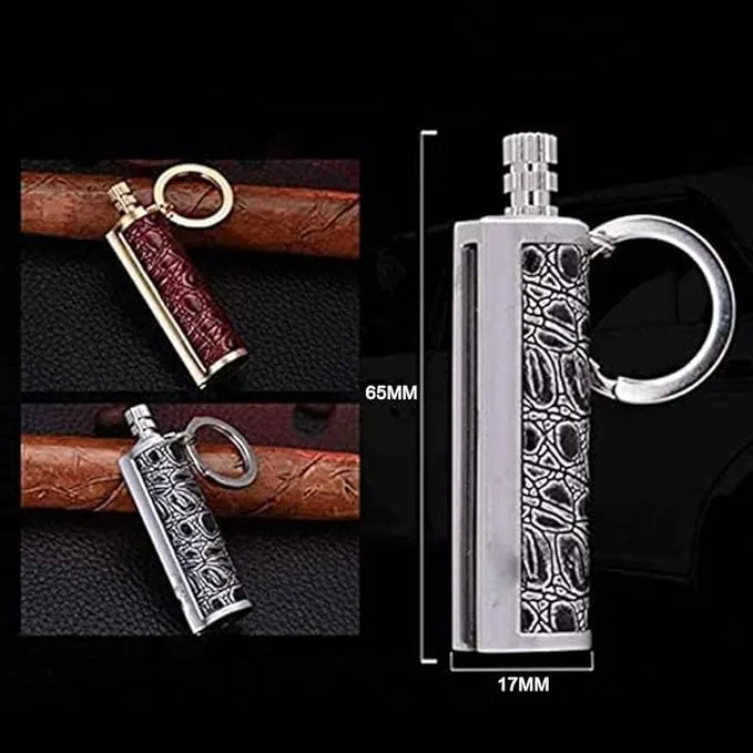 Fire Starter Lighter Waterproof Flint Match Outdoor Camping Permanent Metal Matchstick with Keychain(Sold Without Fluid) (Silver Red)