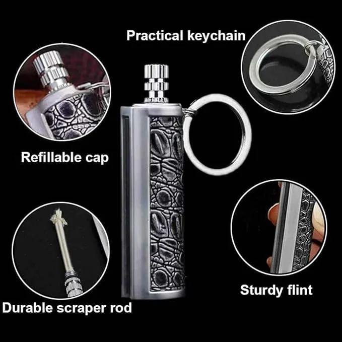 Fire Starter Lighter Waterproof Flint Match Outdoor Camping Permanent Metal Matchstick with Keychain(Sold Without Fluid) (Silver)