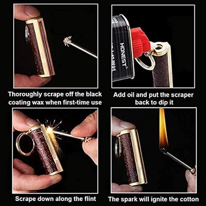 Fire Starter Lighter Waterproof Flint Match Outdoor Camping Permanent Metal Matchstick with Keychain(Sold Without Fluid) (Silver)