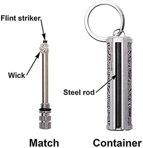 Fire Starter Lighter Waterproof Flint Match Outdoor Camping Permanent Metal Matchstick with Keychain(Sold Without Fluid) (Silver)