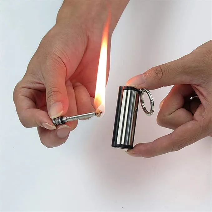 Fire Starter Lighter Waterproof Flint Match Outdoor Camping Permanent Metal Matchstick with Keychain(Without Fluid)