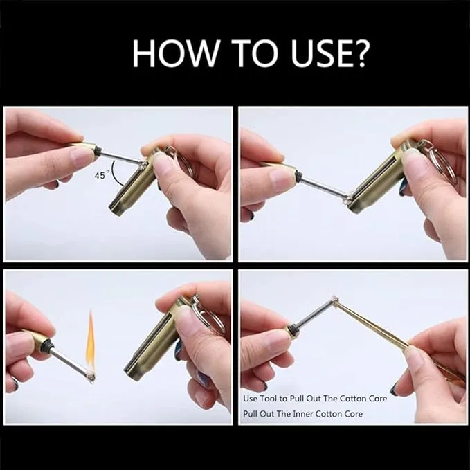 Fire Starter Lighter Waterproof Flint Match Outdoor Camping Permanent Metal Matchstick with Keychain(Without Fluid)