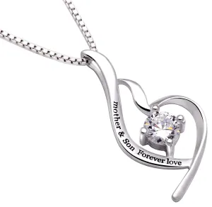 Forever Love Heart Necklace with Crystals - 18K White Gold Plated, Hypoallergenic, Made in Italy