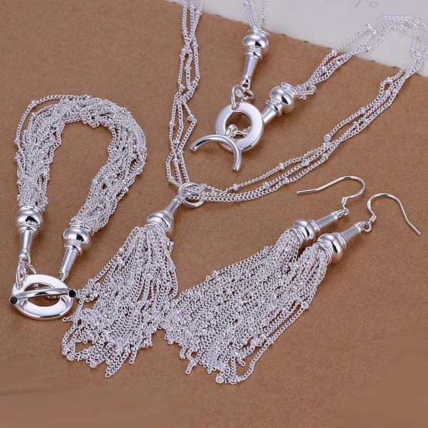 Fringe Tassel 18K White Gold Plated Set - Hypoallergenic, Made in Italy