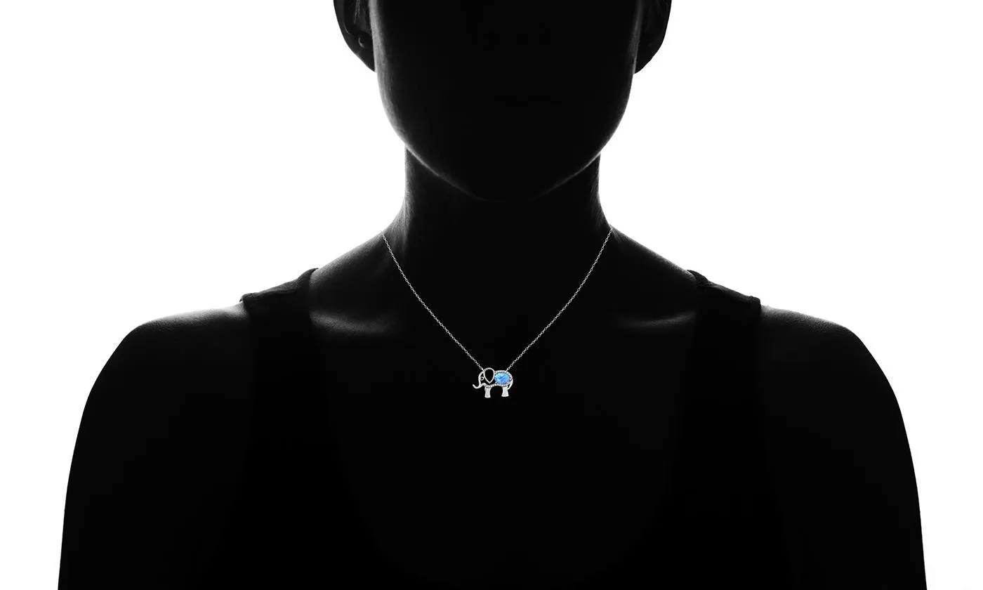 Genuine Opal Elephant Necklace with Crystals - 18K Gold Plated, Hypoallergenic, Made in Italy