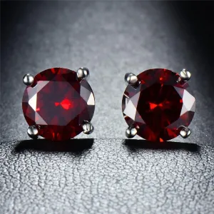 Genuine Ruby Crystal Stud Earrings - 14K White Gold Plated, 1.00 CT, Hypoallergenic & Comfort Fit, Made in Italy