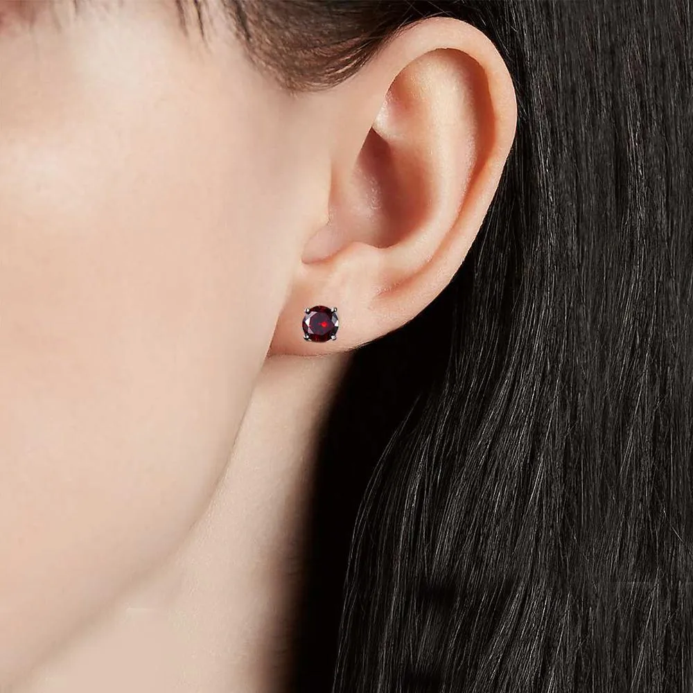 Genuine Ruby Crystal Stud Earrings - 14K White Gold Plated, 1.00 CT, Hypoallergenic & Comfort Fit, Made in Italy