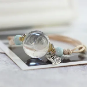 Glass Ball Dried Dandelion Bracelets Ceramic  Hand-made Dried Flower Charm Bracelets Girls Gifts Natural Flower Weave jewelry