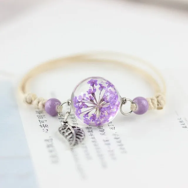 Glass Ball Dried Dandelion Bracelets Ceramic  Hand-made Dried Flower Charm Bracelets Girls Gifts Natural Flower Weave jewelry