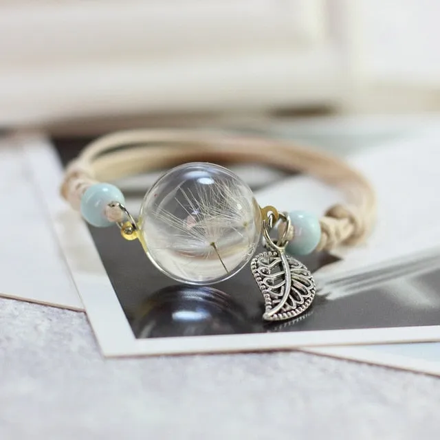 Glass Ball Dried Dandelion Bracelets Ceramic  Hand-made Dried Flower Charm Bracelets Girls Gifts Natural Flower Weave jewelry
