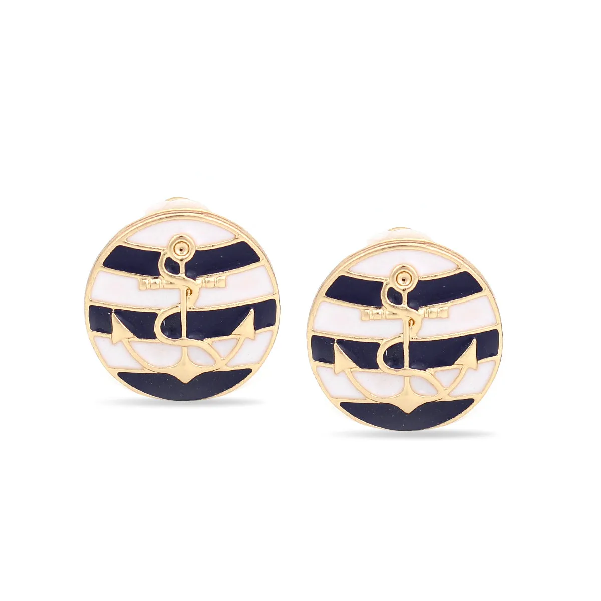 GOLD BLACK AND WHITE ANCHOR CLIP ON  EARRING #SQ6695B (SH3)