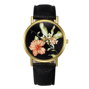 Gold Case Women Watches Chinese Style Floral Retro Ladies Watch Analog Quartz