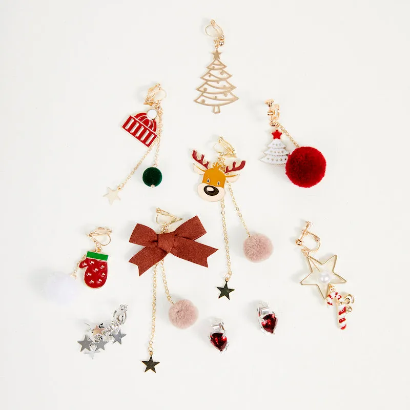 Gold Christmas Tree Holidays Clip on Earrings