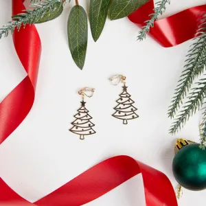 Gold Christmas Tree Holidays Clip on Earrings