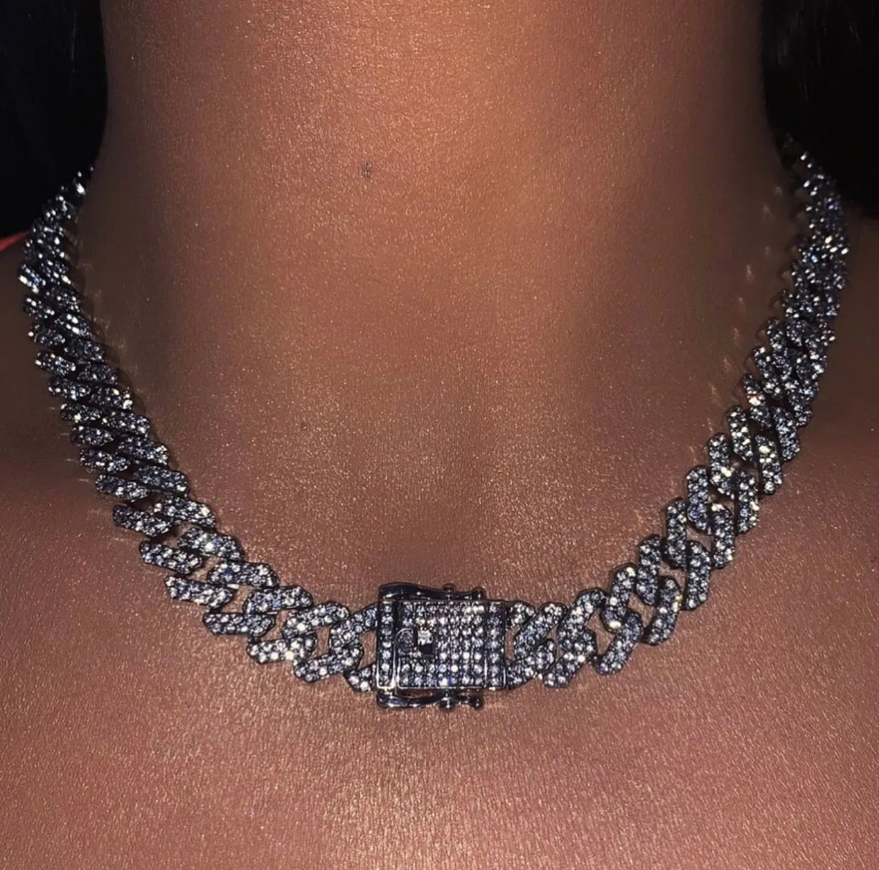 Gold cuban chain necklace, blinged iced cuban necklace , Micro Paved 12mm S-Link Miami Cuban Necklaces Hiphop Men and women Iced necklace