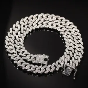 Gold cuban chain necklace, blinged iced cuban necklace , Micro Paved 12mm S-Link Miami Cuban Necklaces Hiphop Men and women Iced necklace