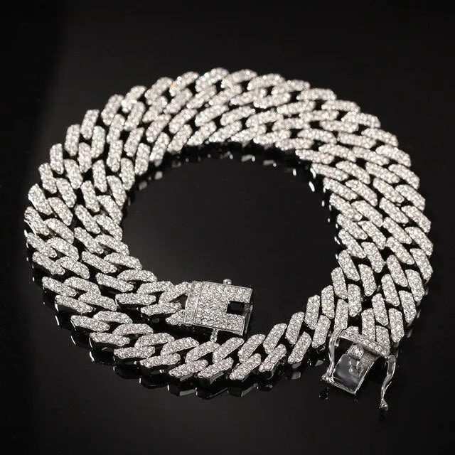 Gold cuban chain necklace, blinged iced cuban necklace , Micro Paved 12mm S-Link Miami Cuban Necklaces Hiphop Men and women Iced necklace