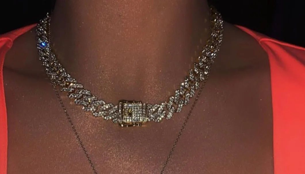 Gold cuban chain necklace, blinged iced cuban necklace , Micro Paved 12mm S-Link Miami Cuban Necklaces Hiphop Men and women Iced necklace
