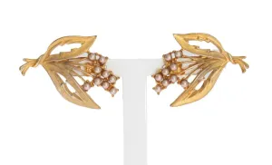 Gold Floral Leaves Clip On Earrings