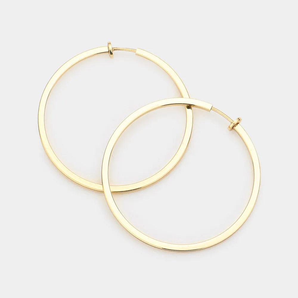 Gold Metal Hoop Clip on Earrings | 1.75" | 367058