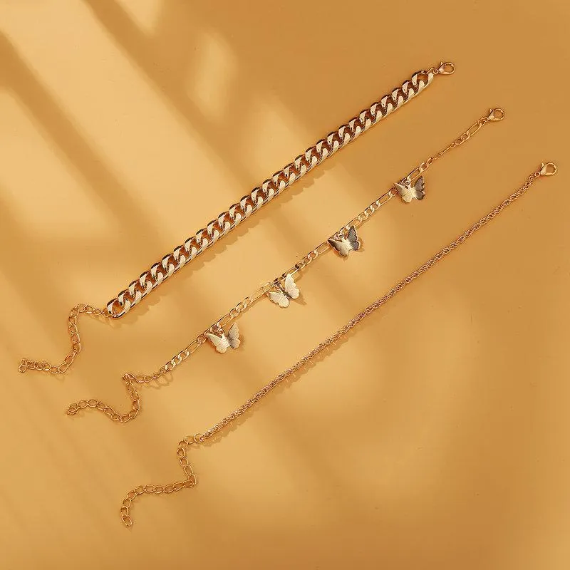 Gold Plated Butterfly Bracelet Set - Hypoallergenic, Comfort Fit, Made in Italy