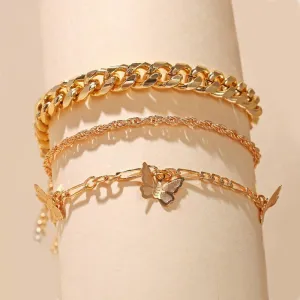 Gold Plated Butterfly Bracelet Set - Hypoallergenic, Comfort Fit, Made in Italy