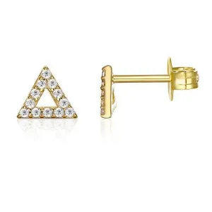 Gold Plated Triangle Stud Earring with Crystals - Hypoallergenic and Comfort Fit Jewelry from Italy