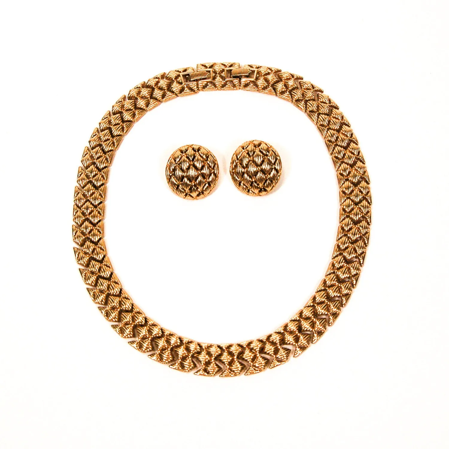 Gold Tone Round Basket Weave Earrings by Monet