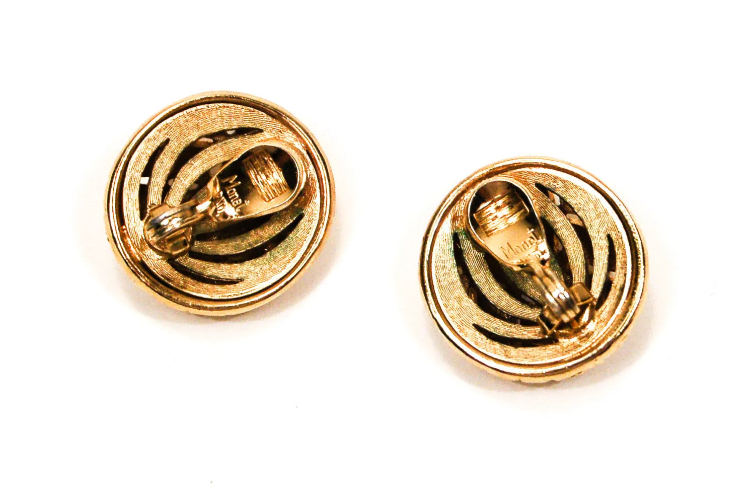 Gold Tone Round Basket Weave Earrings by Monet