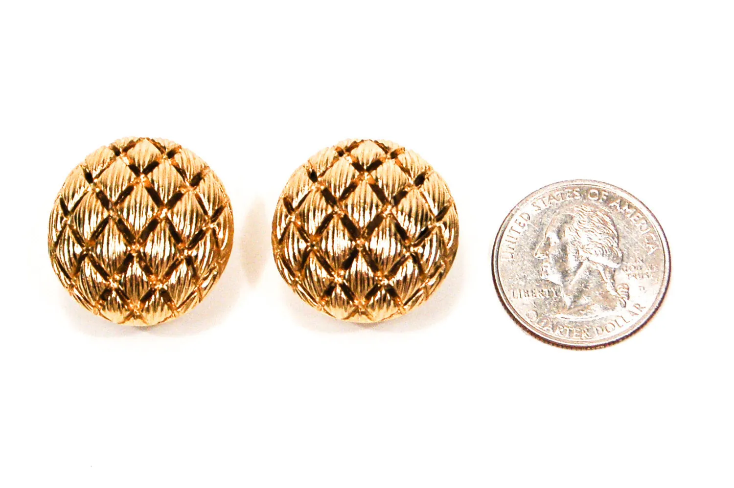 Gold Tone Round Basket Weave Earrings by Monet