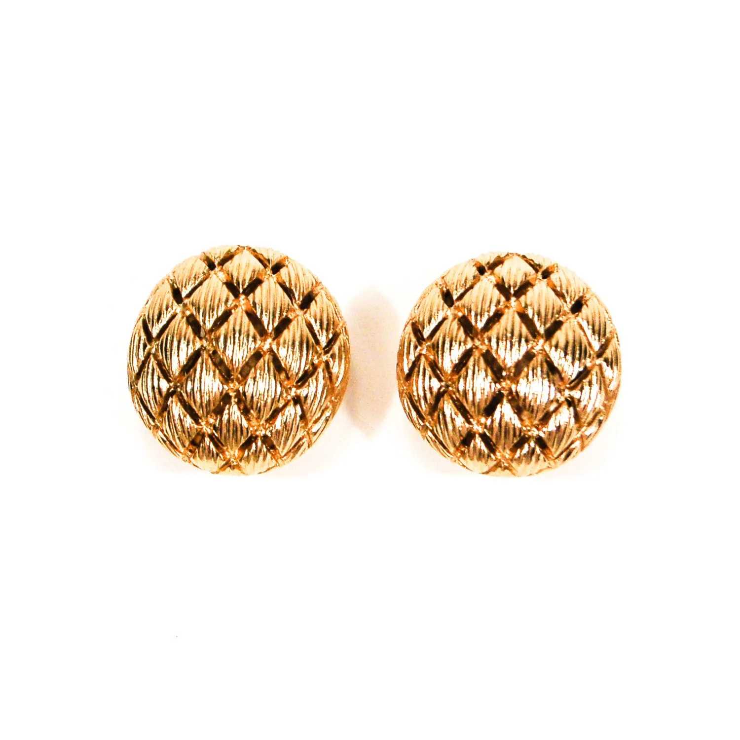 Gold Tone Round Basket Weave Earrings by Monet
