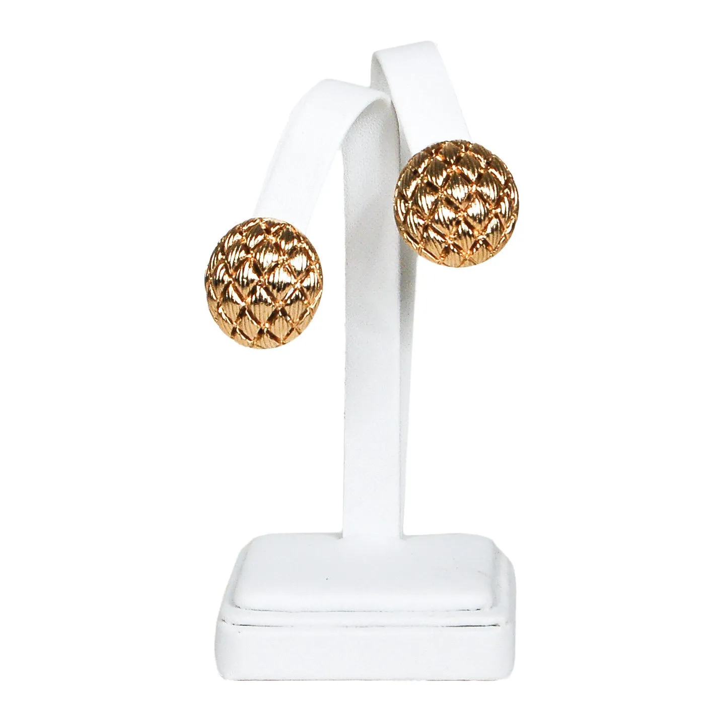 Gold Tone Round Basket Weave Earrings by Monet