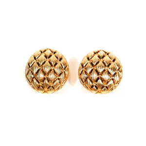 Gold Tone Round Basket Weave Earrings by Monet