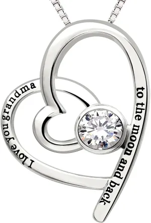 Grandma Heart Necklace in 18K White Gold Plated - Hypoallergenic & Comfort Fit Jewelry, Made in Italy