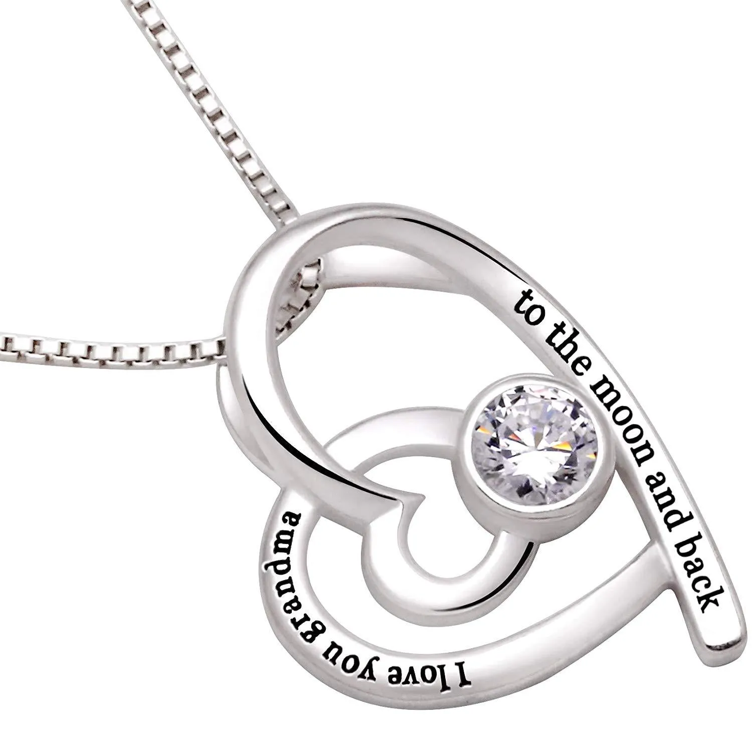 Grandma Heart Necklace in 18K White Gold Plated - Hypoallergenic & Comfort Fit Jewelry, Made in Italy