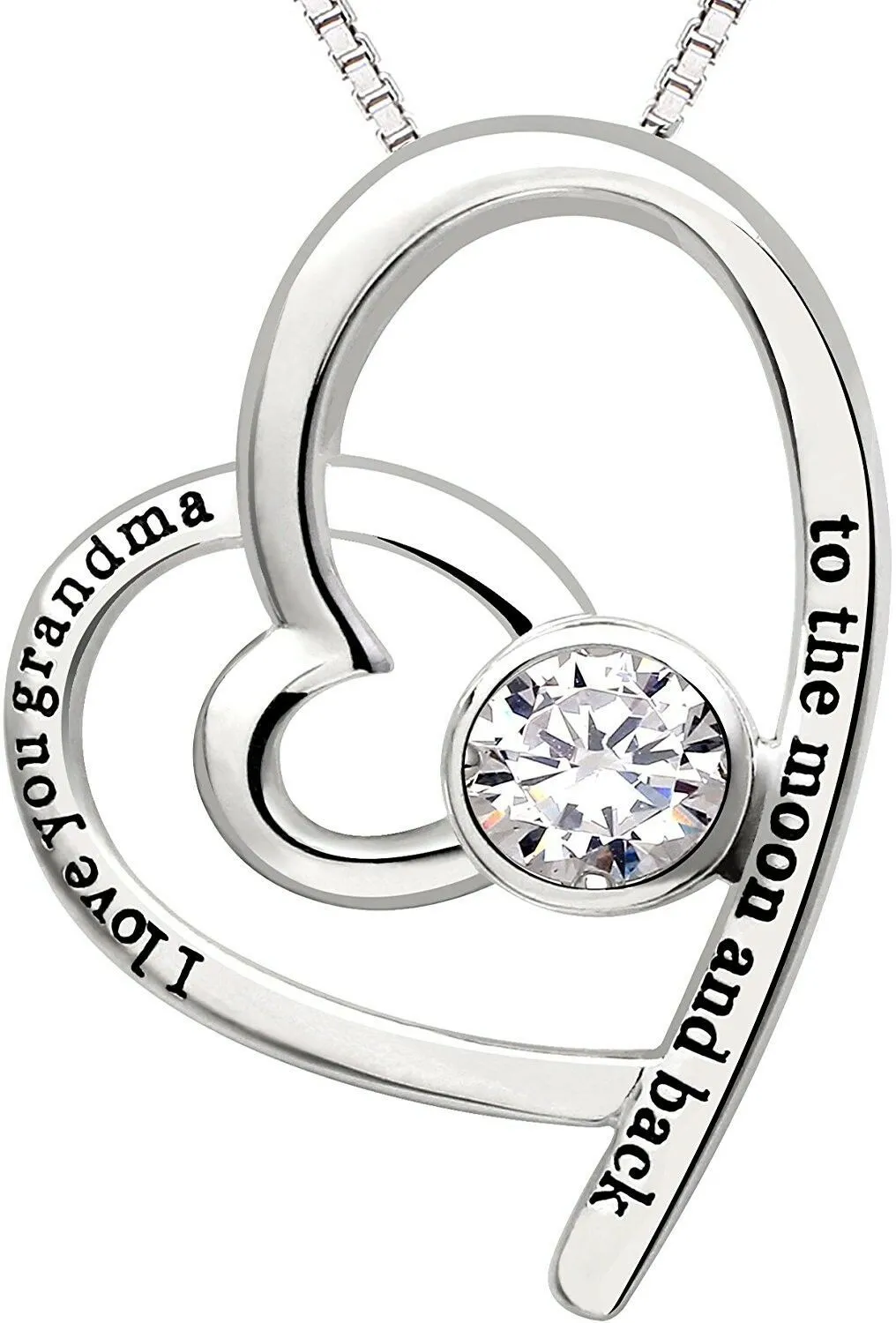 Grandma Heart Necklace in 18K White Gold Plated - Hypoallergenic & Comfort Fit Jewelry, Made in Italy
