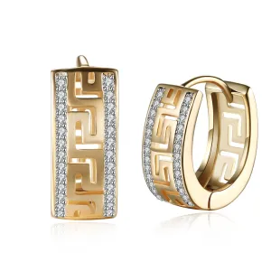Greek Design Crystal Leverback Earrings in 18K Gold Plated - Hypoallergenic and Comfort Fit Jewelry with White Gift Box